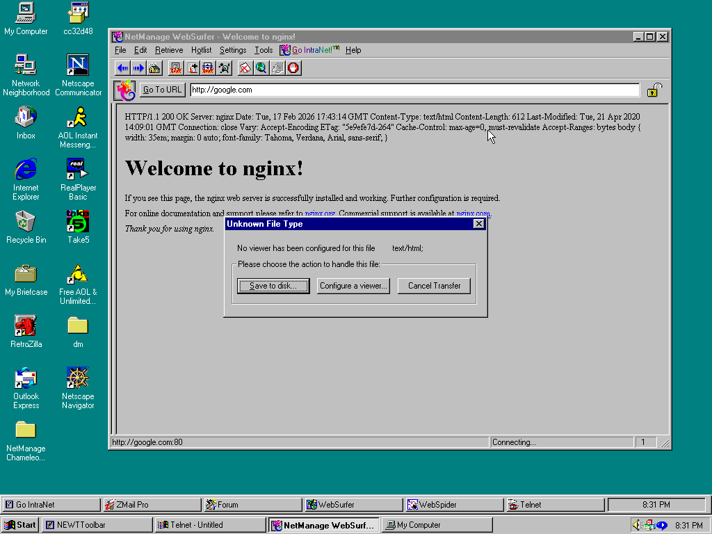 loading google.com asks for a program that can load html files