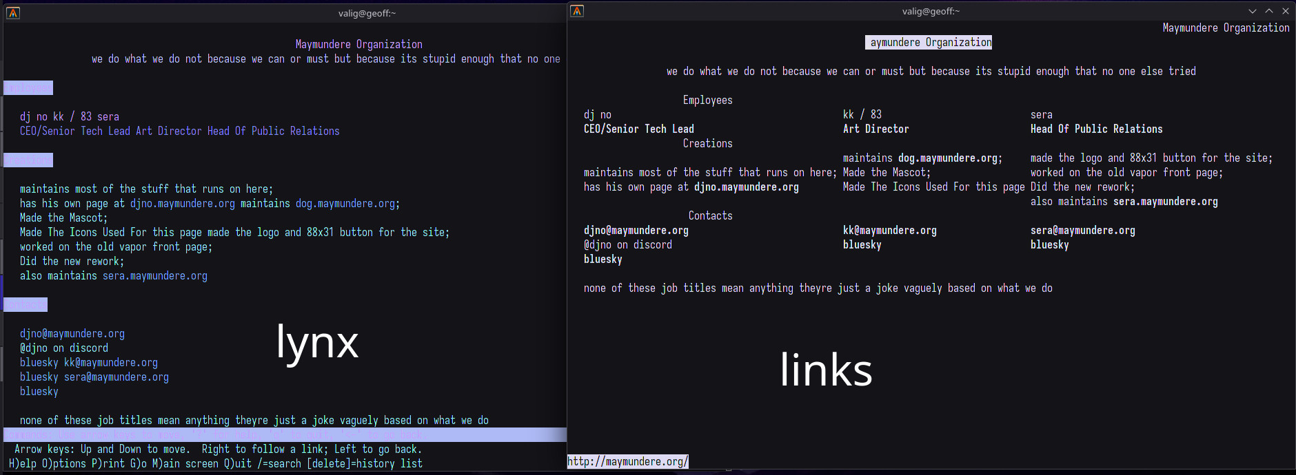 lynx doesnt render tables properly, compared to links